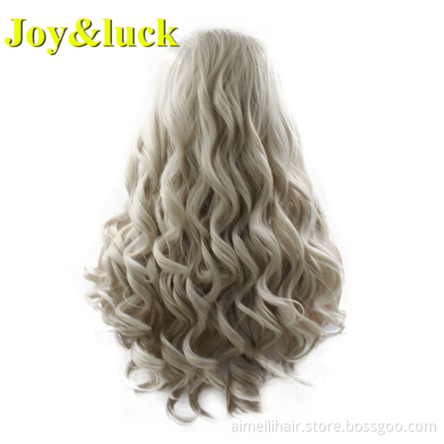Wholesale Price Lacefront Wigs For Women High Temperature Fiber Party Long Free Part Natural Curl Grey Color Synthetic Hair Wig